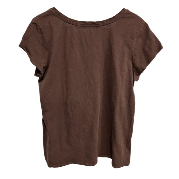 Brown Short-Sleeve V-Neck Graphic Tee Studded Lace-Up Detail - Picture 2 of 9